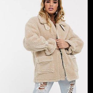 ASOS Missguided borg aviator jacket in cream size 2